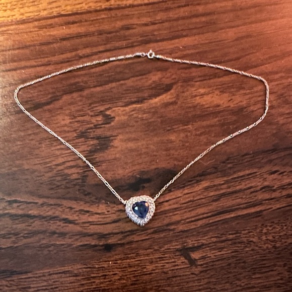 Blue sapphire heart-shaped silver chain necklace - Picture 4 of 4